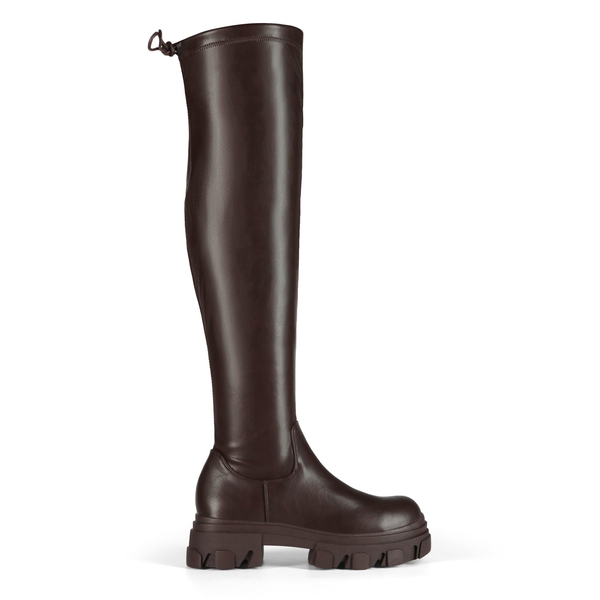 Ikon Stretchy Over The Knee Boots - BROWN PU - 2
